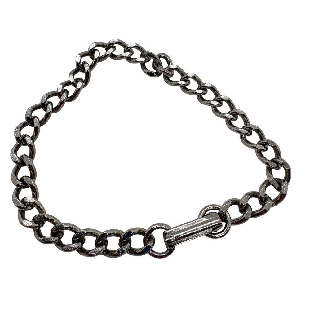 Vintage Silver Tone Curb Chain Charm Bracelet Fold Over Clasp 6.75 Inch